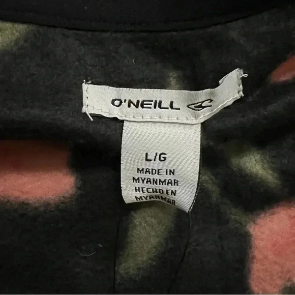 O’NEILL Hooded Top Half Zip Pullover Polar Fleece Flower Print Large Black NEW, - Picture 7 of 16